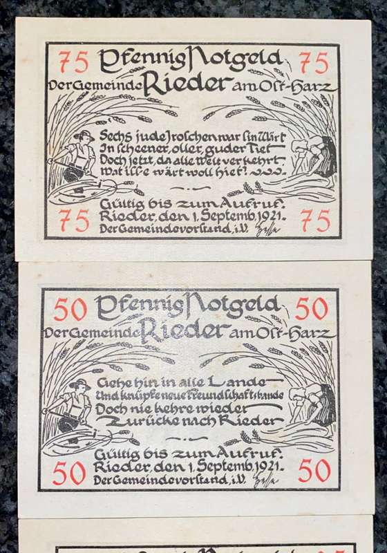 GERMANY SET RIEDER 75 PFENNIG, 50PF, 25PF & 10PF 1921 - UNC NOTGELD (EMERGENCY MONEY) - AMAZING ART