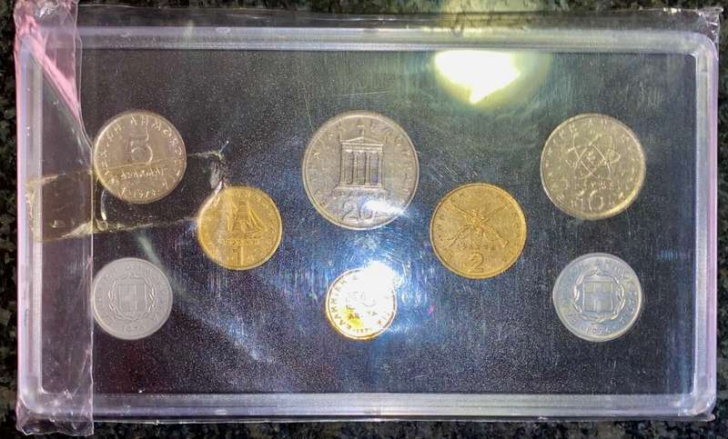 GREECE UNC 1976 FULL SET DRACHMA FROM BANK OF GREECE - SEALED UNOPENED