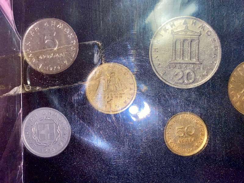 GREECE UNC 1976 FULL SET DRACHMA FROM BANK OF GREECE - SEALED UNOPENED