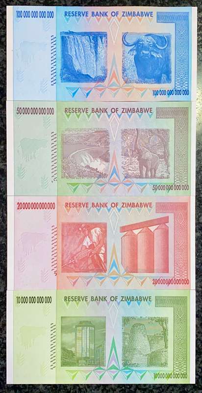 ZIMBABWE FULL SET TRILLION DOLLARS + REPLACEMENT 20 TRILLION ZA 100 TRILLION TO 10 TRILLION 2008 UNC
