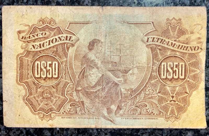 MOZAMBIQUE 50 CENTAVOS LISBOA 5TH NOVEMBER 1914 LORENZO MARQUEZ GREEN ULTRAMARINO