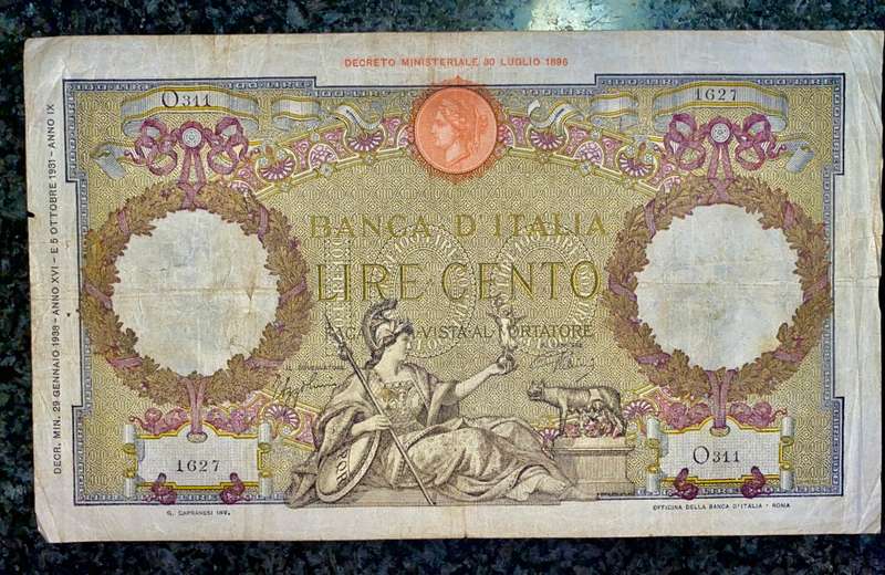 ITALY 100 LIRE 5TH OCTOBER 1931 BIG NOTE O311