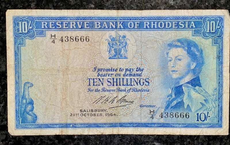 RHODESIA 10 SHILLINGS 21ST OCTOBER 1964 - CJ RHODES WTM - H4