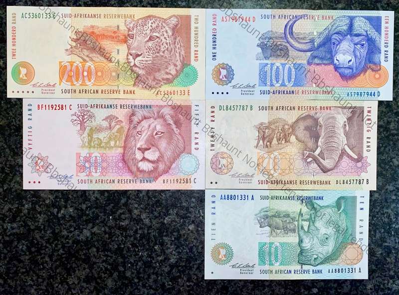 COMPLETE SET OF CL STALS & DECIMALS R200 TO R10 SECOND ISSUE 1994 UNC (1 BID TAKES ALL)
