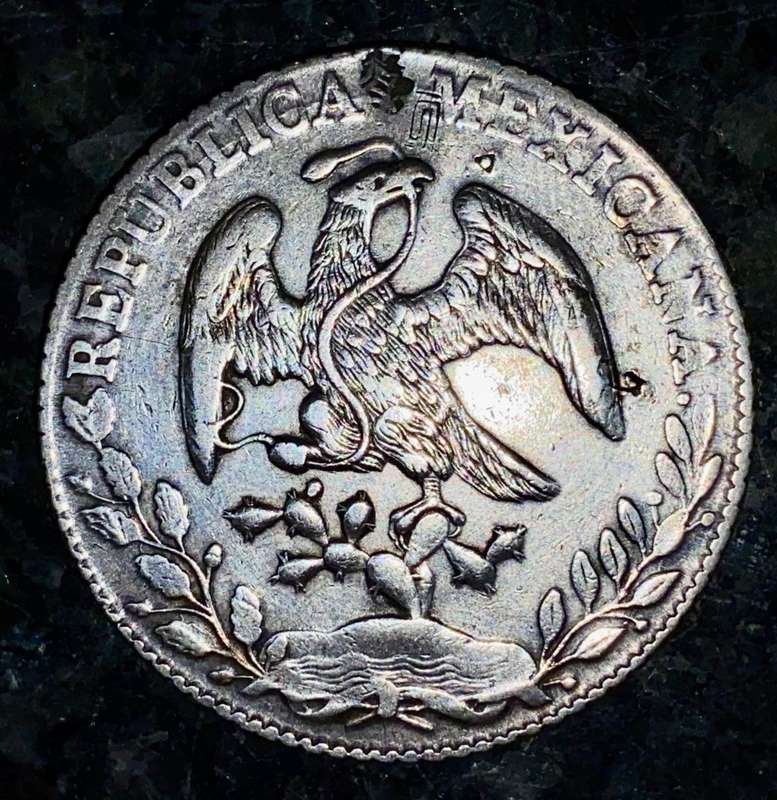 MEXICO SILVER 8 REALES 1885 - EAGLE WITH SNAKE ON CACTUS - 8R.MO.1885.M.H.10D.20G. MEXICO CITY MINT
