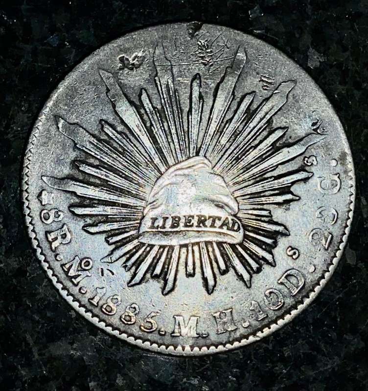 MEXICO SILVER 8 REALES 1885 - EAGLE WITH SNAKE ON CACTUS - 8R.MO.1885.M.H.10D.20G. MEXICO CITY MINT