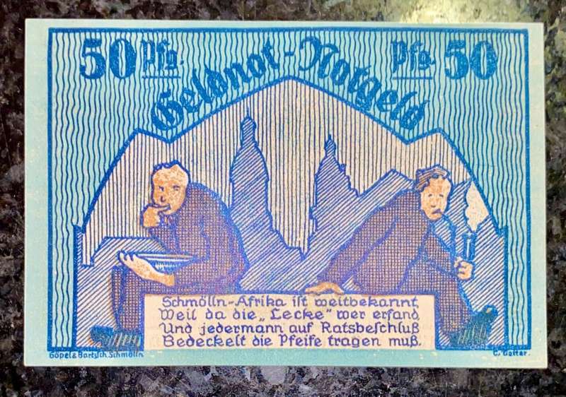 GERMANY 50 PFENNIG - SCHMOLLN - 1921 UNC NOTGELD (EMERGENCY MONEY) - AMAZING ART
