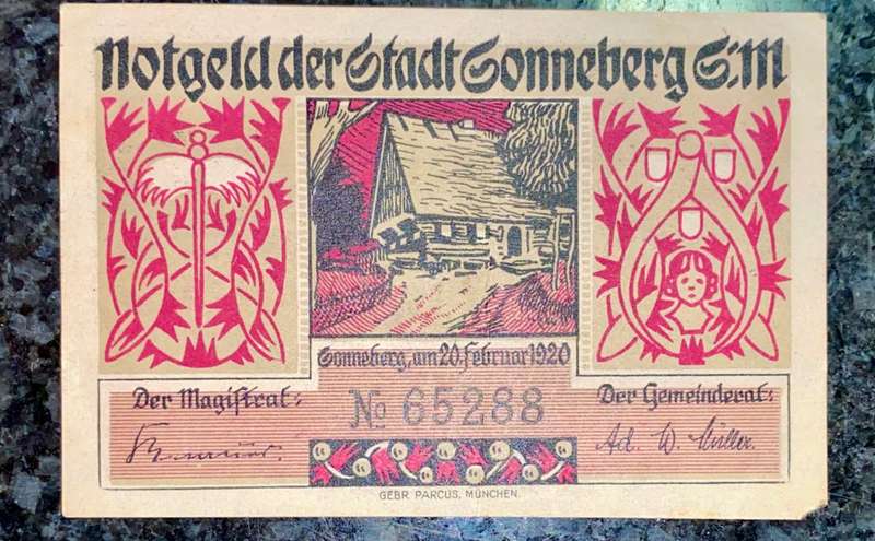 GERMANY 50 PFENNIG - SONNEBERG - 1920 AUNC NOTGELD (EMERGENCY MONEY) - AMAZING ART