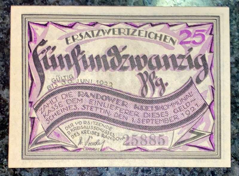 GERMANY 25 PFENNIG - RANDOW - 1920 UNC NOTGELD (EMERGENCY MONEY) - AMAZING ART
