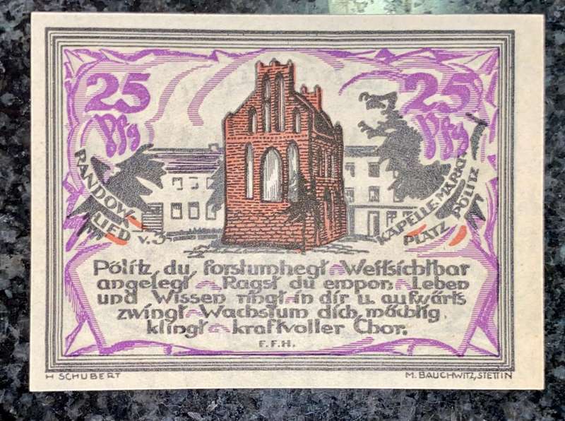 GERMANY 25 PFENNIG - RANDOW - 1920 UNC NOTGELD (EMERGENCY MONEY) - AMAZING ART
