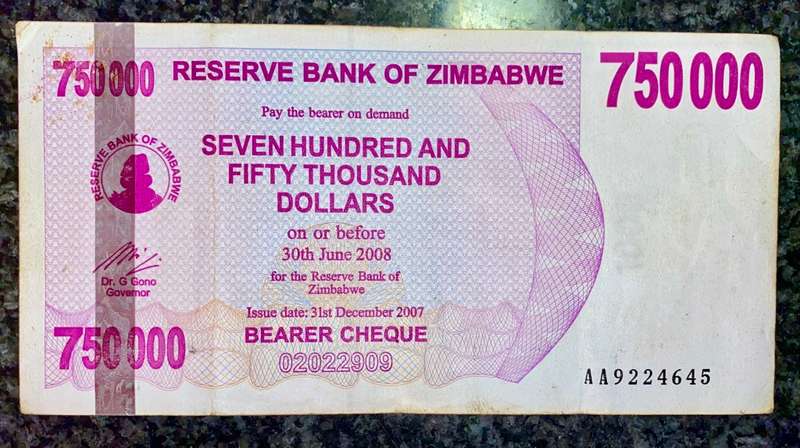 ZIMBABWE AA 750,000 DOLLARS 2008
