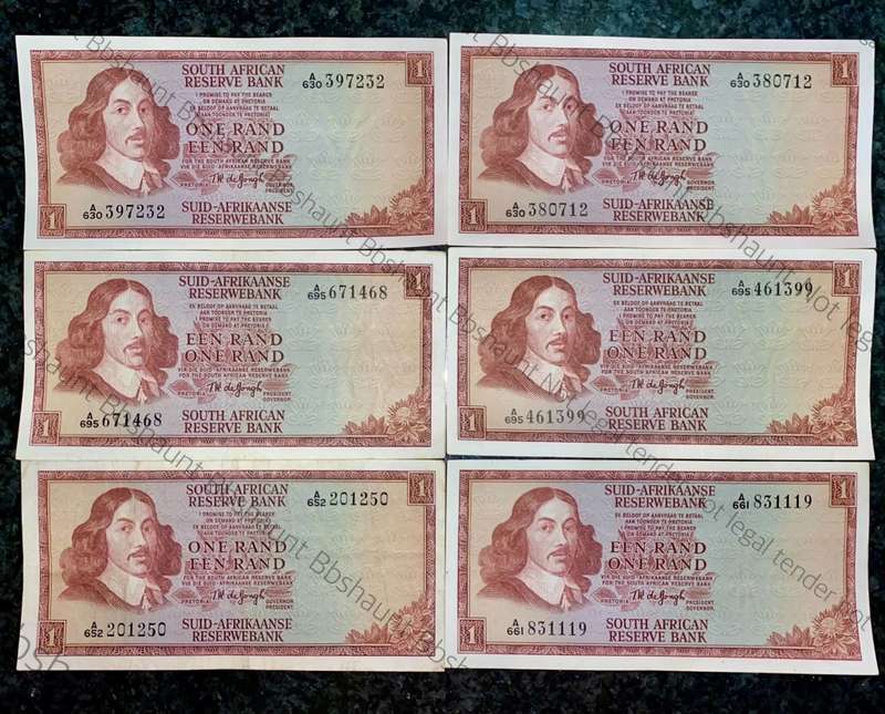 TW DE JONGH R1 - A SERIES SPRINGBUCK WTM UNC -AUNC ( 1 BID TAKES ALL 6 NOTES)