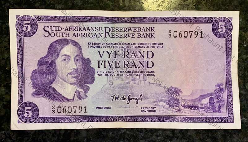 REPLACEMENT NOTE TW DE JONGH R5 -- X3 -- 1967 A/E 1ST ISSUE SPRINGBUCK WTM