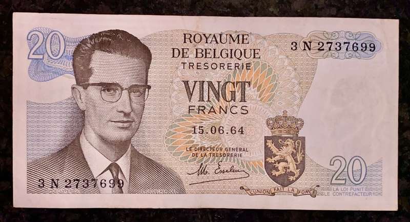 BELGIUM  20 FRANCS 15.06.1964