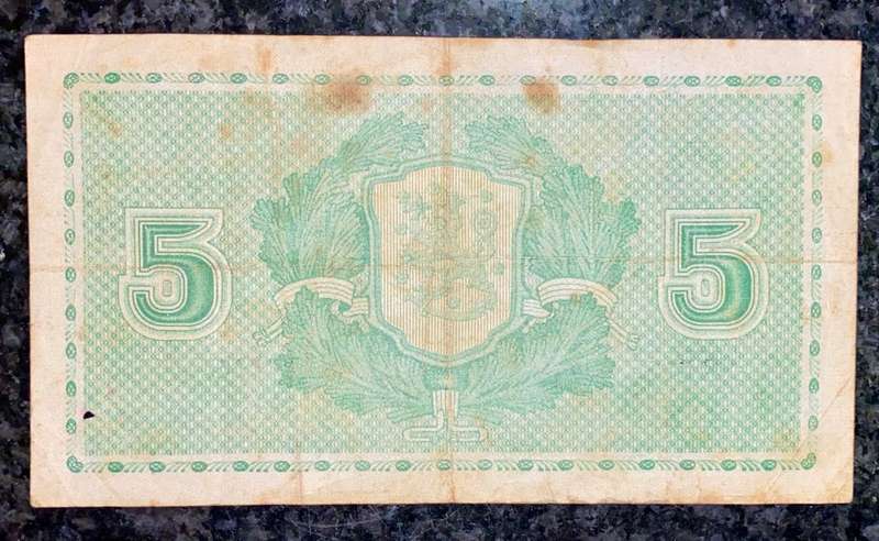FINLAND 5 MARKKAA 1939 WW2