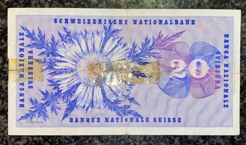 SWITZERLAND 20 FRANCS 5TH JANUARY 1970