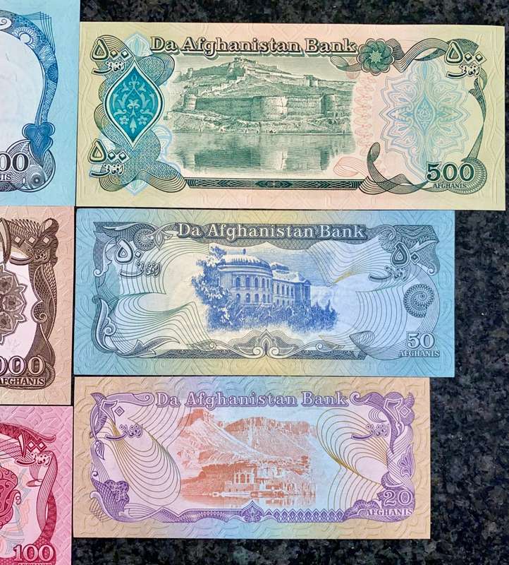 AFGHANISTAN SET 10.000 AFGHANS, 1000 AF, 500 AF. 100 AF, 50 AF & 20 AFGHANS 1979 UNC(1 BID TAKES ALL