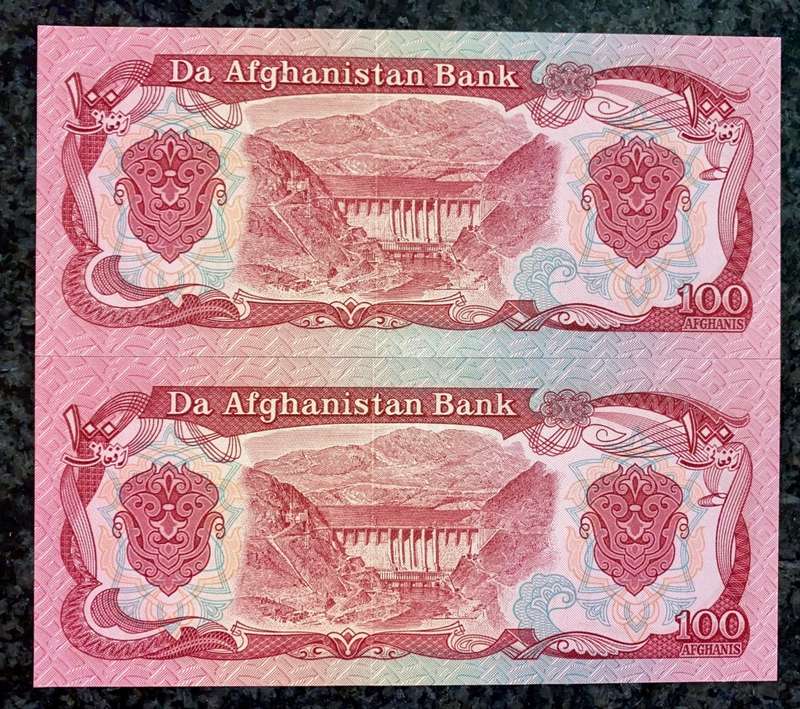 AFGHANISTAN 100 AFGHANS IN SEQUENCE 1700262-263 -- 1979 UNC(1 BID TAKES ALL)