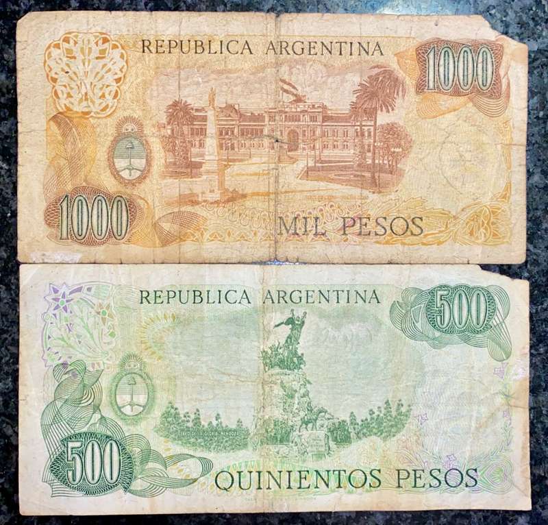 ARGENTINA SET 1000 PESOS & 2 PESOS ND 1976 (1 BID TAKES ALL)