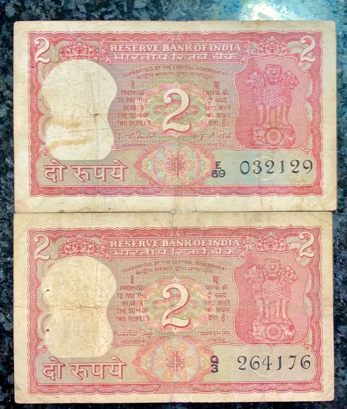 INDIA SET 2 RUPEE TWO DIFFERENT SIGNATURES ND(1 BID TAKES ALL)