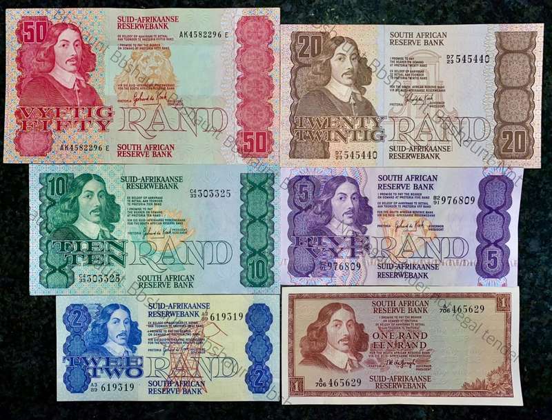 COMPLETE SET OF GPC DE KOCK & DECIMALS R50 TO R2 - 1980s UNC-EF (R1A TW DE JONGH 1975(1 BID TAKES AL