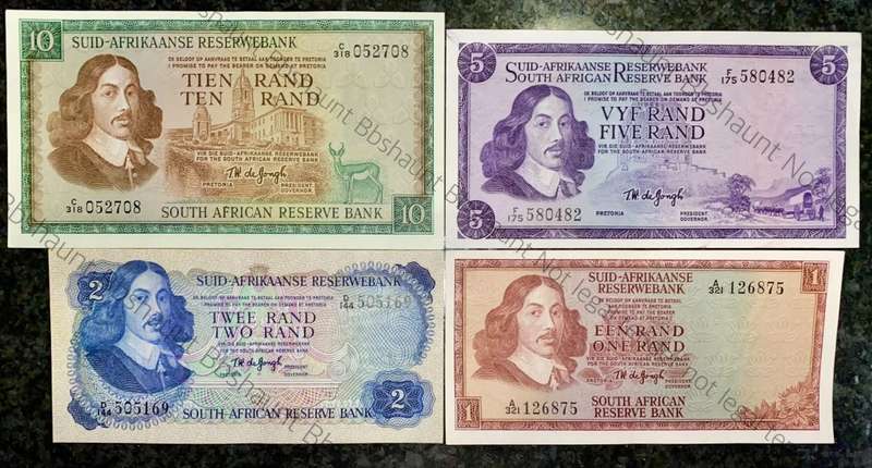 COMPLETE SET OF TW DE JONGH & DECIMALS R10 TO R1 UNC - EF MOSTLY SPRINGBUCK WTM 1967-1975