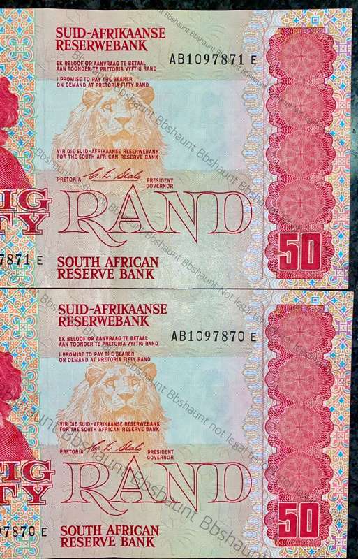 CL STALS R50 IN SEQUENCE AB10978771-870 AUNC 1ST ISSUE A/E 1990(1 BID TAKES ALL)