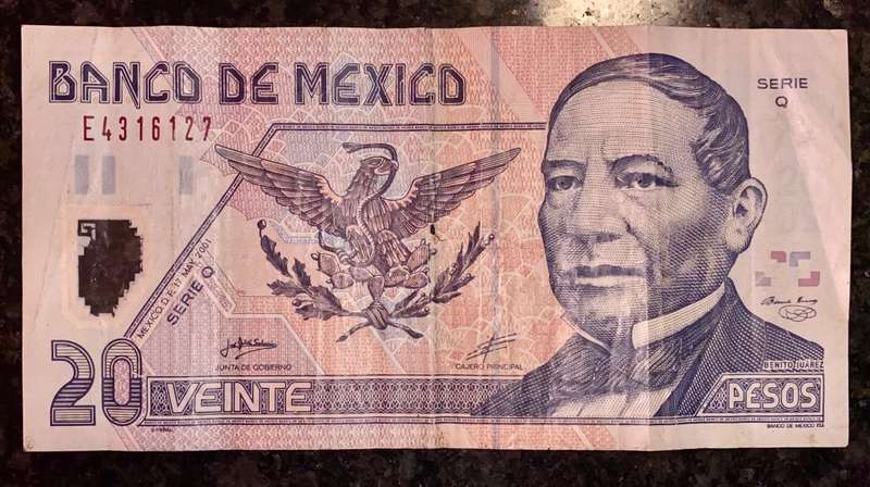 MEXICO 20 PESOS 2001 POLYMER NOTE