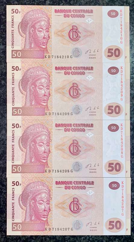 CONGO 50 FRANCS IN SEQUENCE KD7184210-207 UNC 2013 (1 BID TAKES ALL)