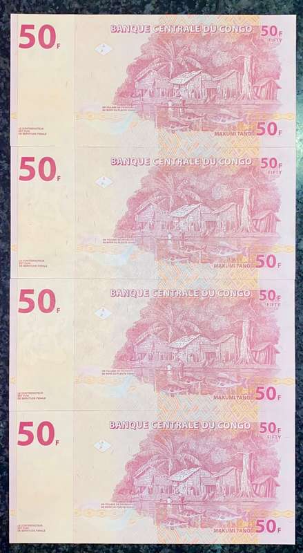 CONGO 50 FRANCS IN SEQUENCE KD7184210-207 UNC 2013 (1 BID TAKES ALL)