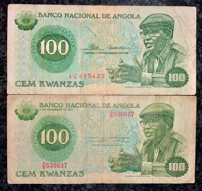 ANGOLA 10 KWACHA TWO DIFFERENT SIGNATURES 1979 AUGUST & NOVEMBER (1 BID TAKES ALL)