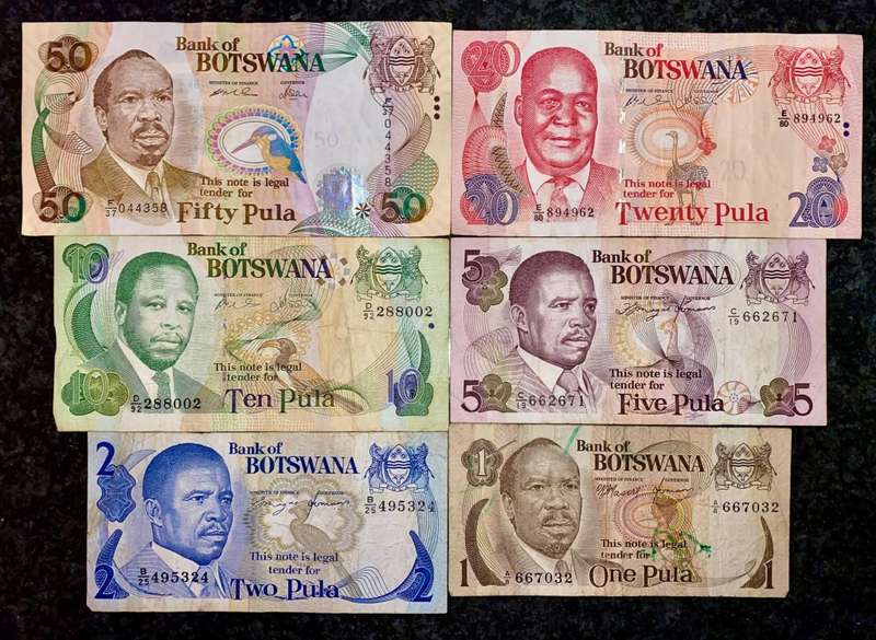 BOTSWANA SET 50 PULA - 20 PULA - 10 PULA - 5 PULA - 2 PULA & 1 PULA 2000-2010 ND(1 BID TAKES ALL)