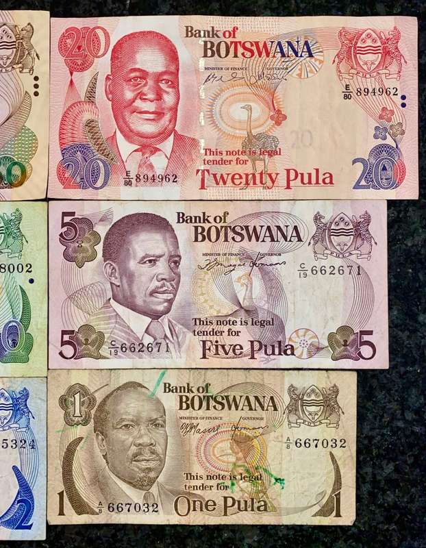 BOTSWANA SET 50 PULA - 20 PULA - 10 PULA - 5 PULA - 2 PULA & 1 PULA 2000-2010 ND(1 BID TAKES ALL)