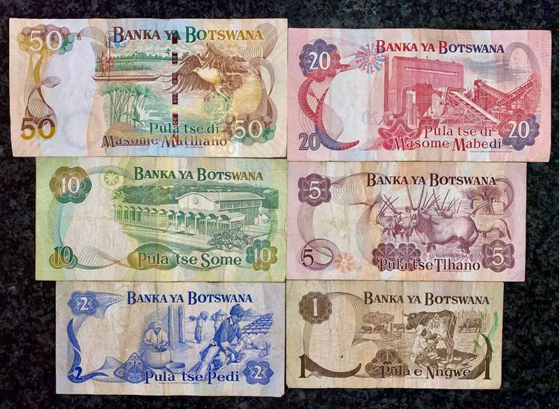 BOTSWANA SET 50 PULA - 20 PULA - 10 PULA - 5 PULA - 2 PULA & 1 PULA 2000-2010 ND(1 BID TAKES ALL)