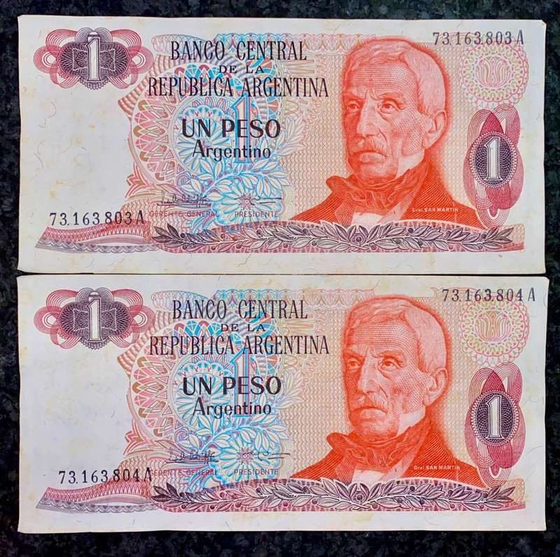 ARGENTINA 1 PESOS IN SEQUENCE73.163.804-803A - 1983-1984 ND (1 BID TAKES ALL)
