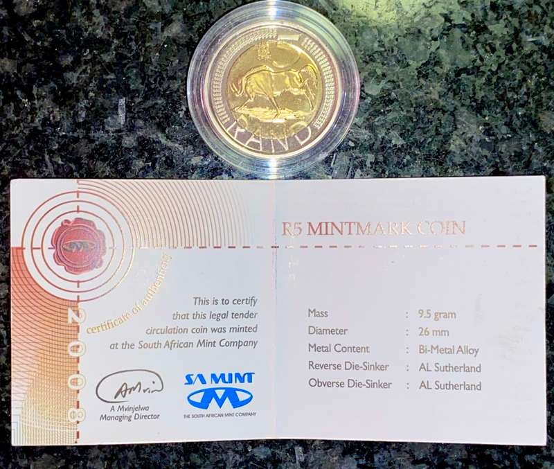 SOUTH AFRICA OOM PAUL MINTMARK R5 -- 2008 -- WITH SAM BAG & CERTIFICATE IN CAPSULE