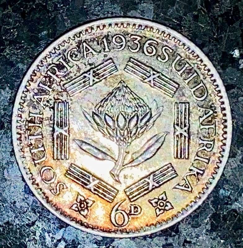S A UNION SILVER 6D SIXPENCE --1936 -- GOOD CONDITION