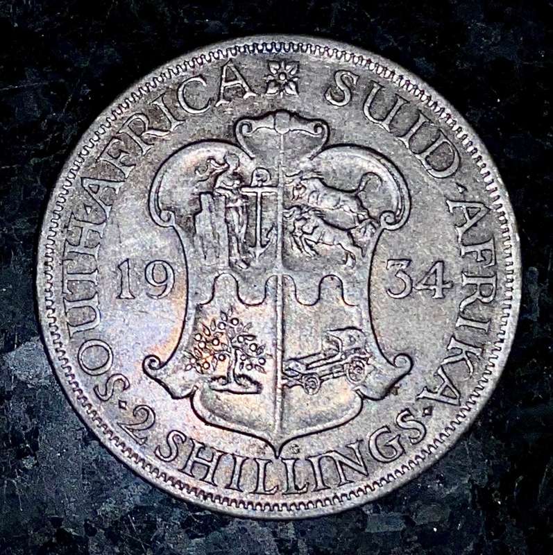 S A UNION SILVER 2 SHILLING 1934 SILVER 80%
