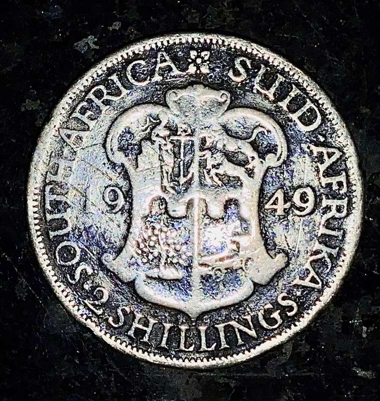 S A UNION SILVER 2 SHILLING 1949 SILVER 80%