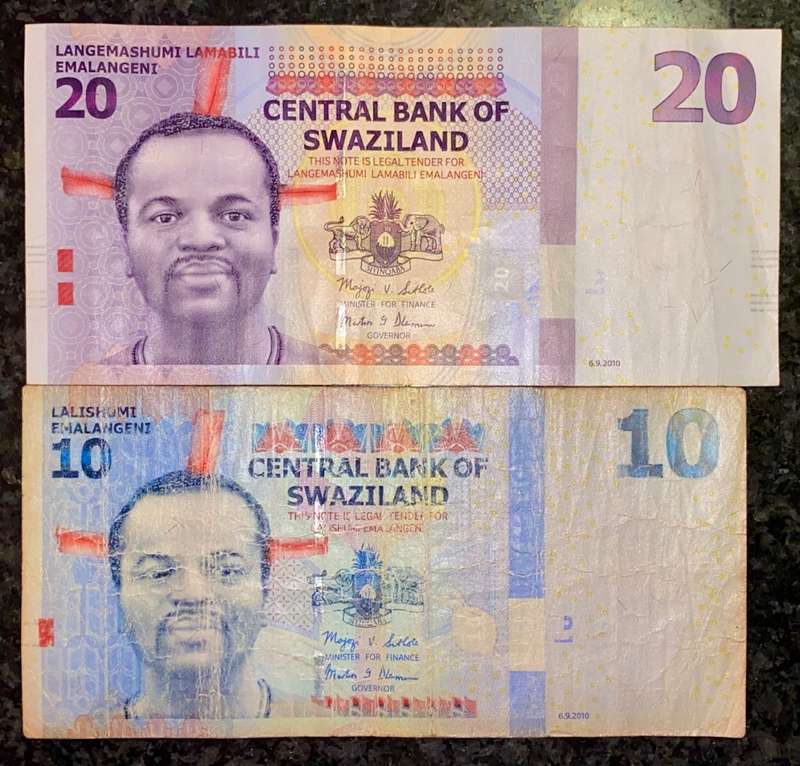 SWAZILAND SET 20 EMALANGENI  & 10 EMALANGENI BOTH AA 2010  (1 BID TAKES ALL)