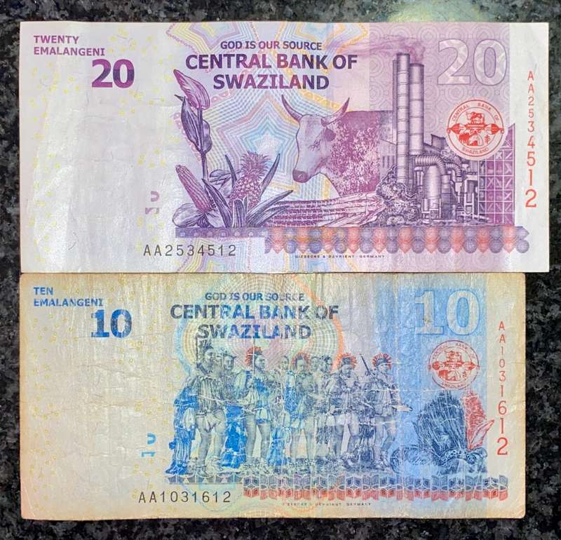SWAZILAND SET 20 EMALANGENI  & 10 EMALANGENI BOTH AA 2010  (1 BID TAKES ALL)