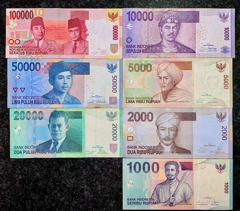 INDONESIA SET 100,000 RUPIAH, 50000 RP 20000RP, 10,000RP, 5000RP, 2000 RP & 1000 RUPIAH 2000-2016
