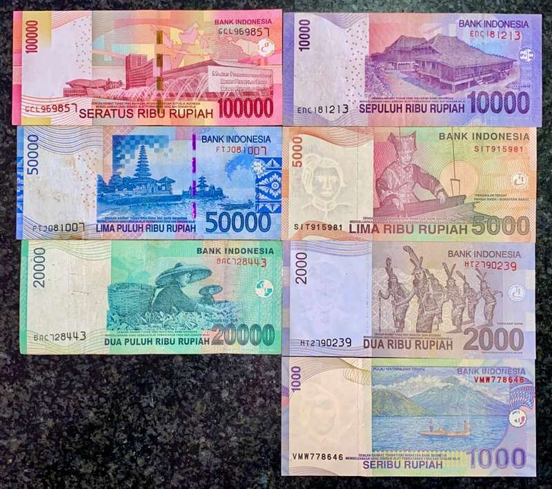 INDONESIA SET 100,000 RUPIAH, 50000 RP 20000RP, 10,000RP, 5000RP, 2000 RP & 1000 RUPIAH 2000-2016