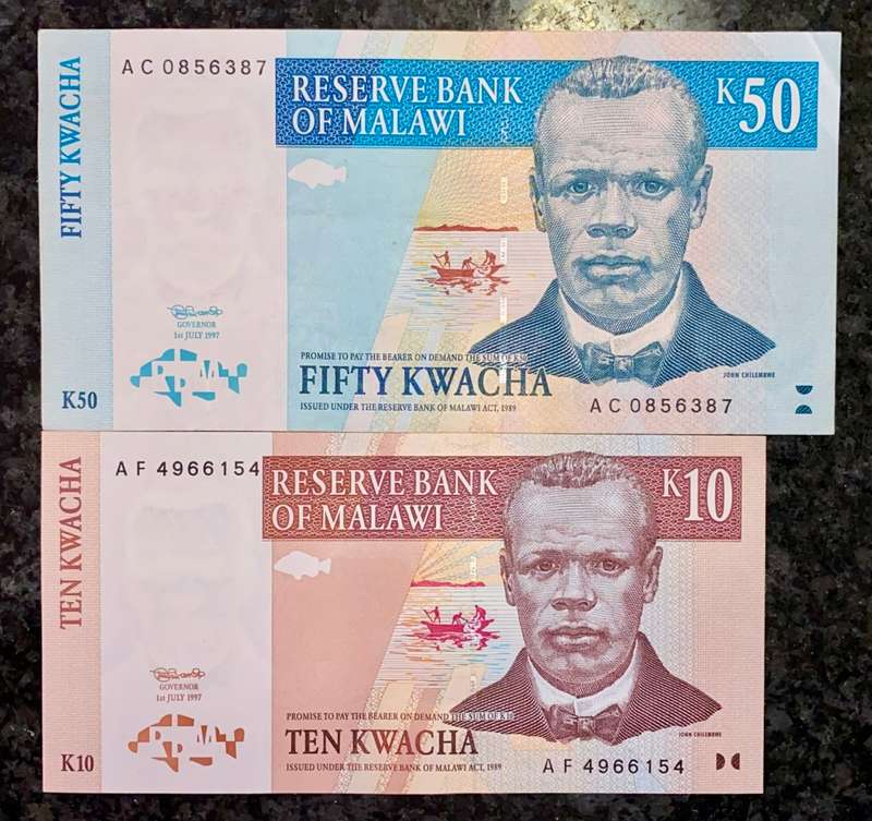 MALAW SET 50 KWACHA & 10 KWACHA 1997 (1 BID TKAES ALL)
