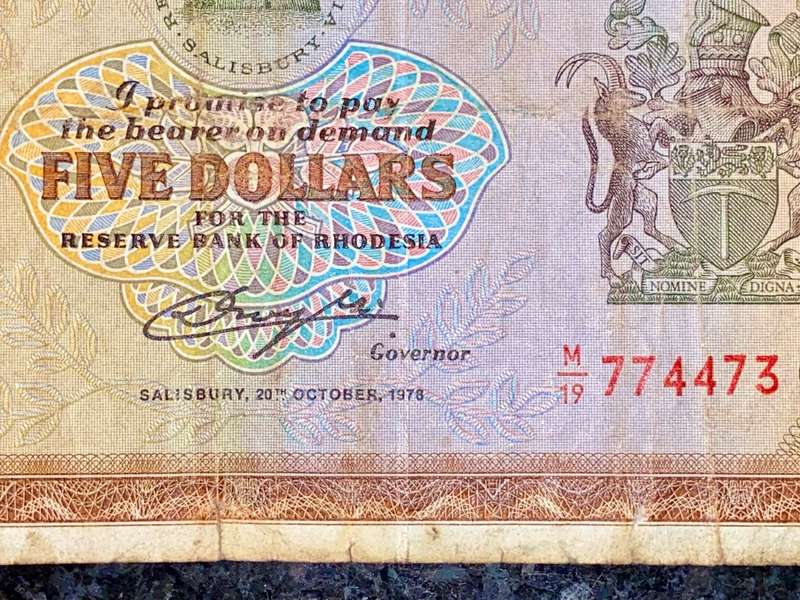 RHODESIA 5 DOLLARS 1978 C.J RHODES WTM M19