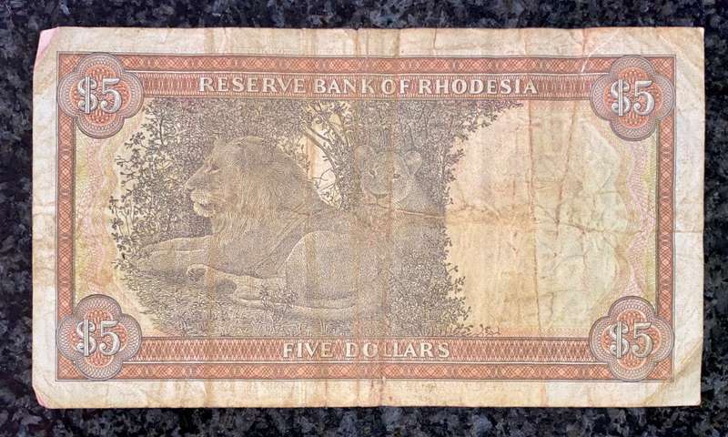 RHODESIA 5 DOLLARS 1978 C.J RHODES WTM M19