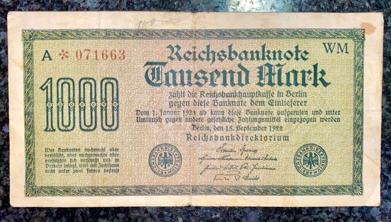 GERMANY STAR/REPLACEMENT 1000 MARK 1922 WM
