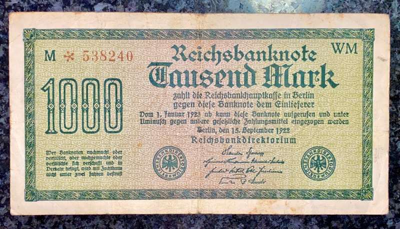 GERMANY STAR/REPLACEMENT 1000 MARK 1922 WM