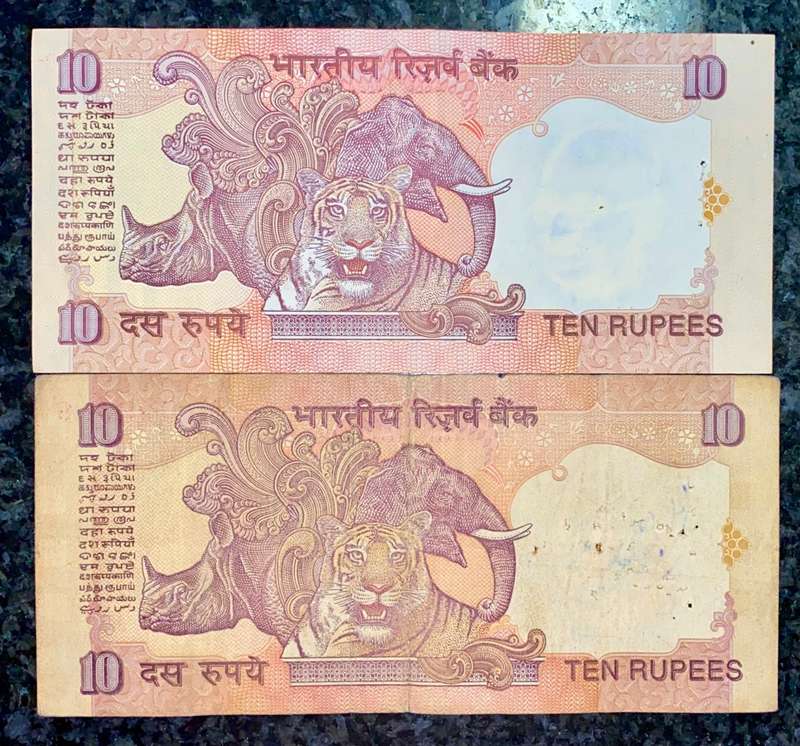 INDIA SET 10 RUPEE TWO DIFFERENT SIGNATURES ONE WITH STAMP MAHATMA GANDHI (1 BID TAKES ALL)