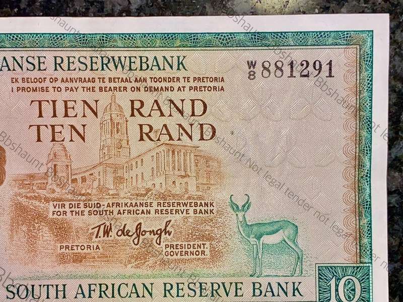 REPLACEMENT NOTE TW DE JONGH R10 -- W8 -- SPRINGBUCK WTM 1ST ISSUE 1967